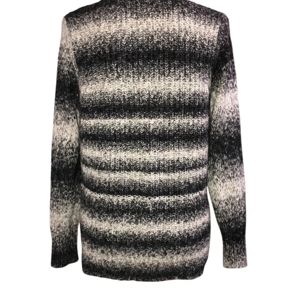 Michael Kors Striped Chunky Knit Shoulder‎ Zip Black White Womens Medium